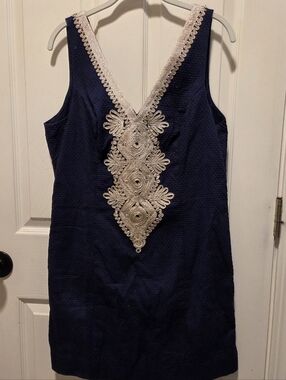 Lilly Pulitzer Junie Shift Dress in True Navy with Gold 12